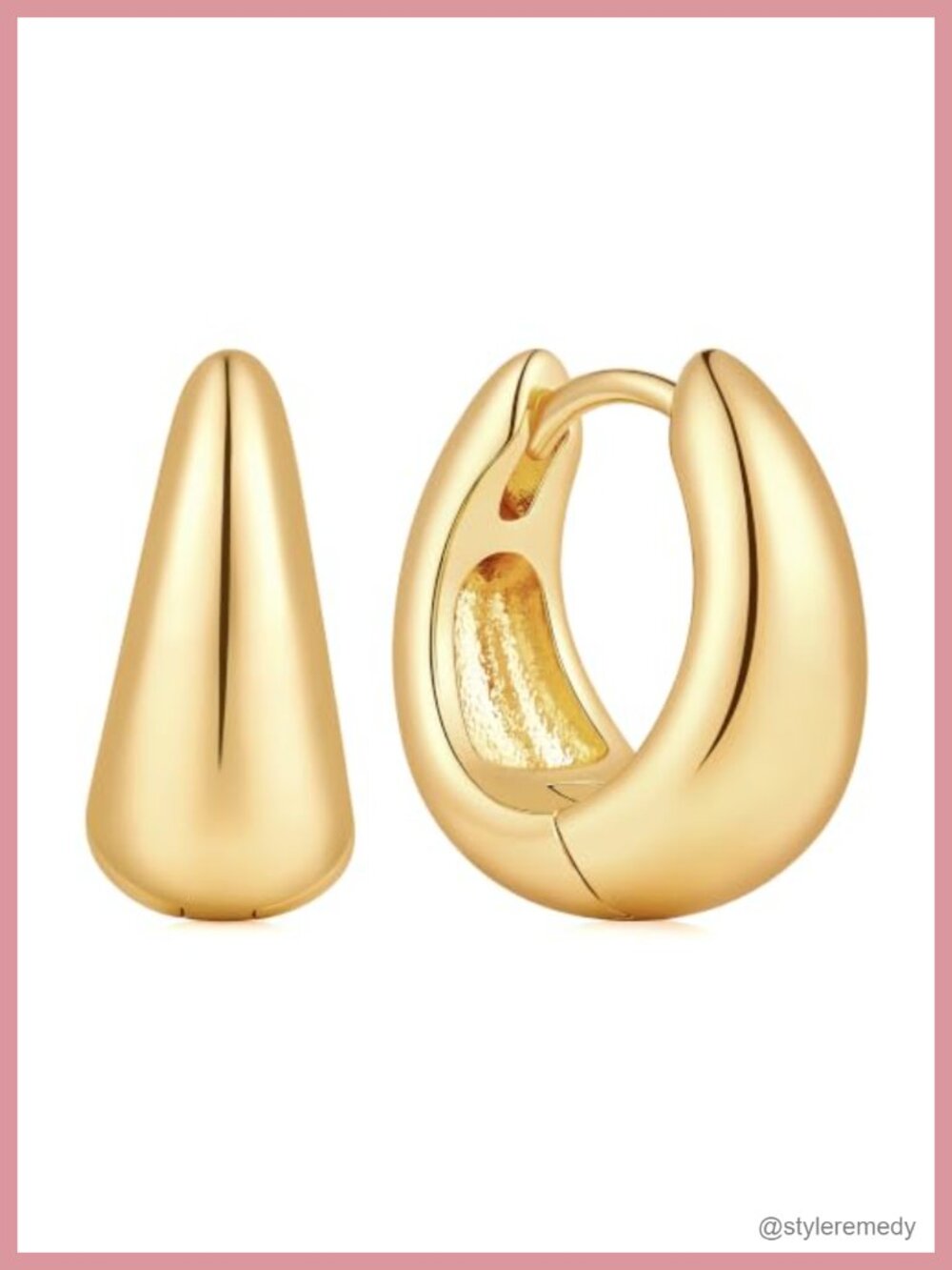 14K Gold Plated Chunky Tapered Hoop Earrings for Women Hinged